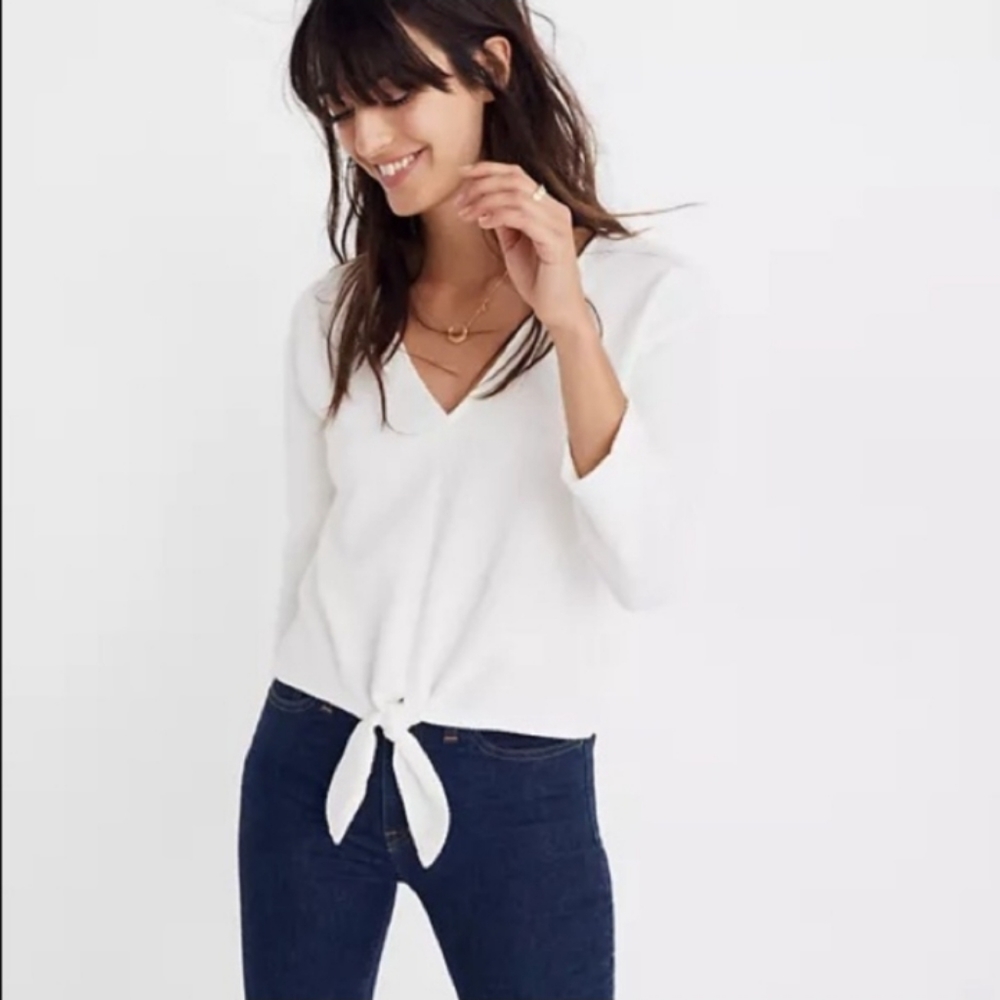 Madewell Texture And Thread Tie Front Top Nwot - image 1